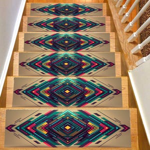 Non-Slip Stair Treads Rug: Geometric Stair Runner (8.66x29.5in)