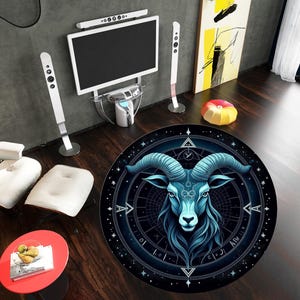 Baphomet Round Rug: Satanic Pentagram, Goat Design