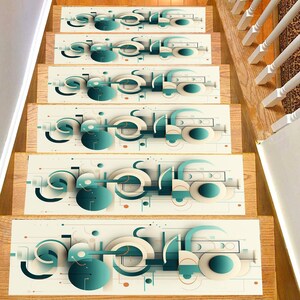 Non-Slip Stair Runner Rug: Abstract Geometric Step Carpet (8.66x29.5in)