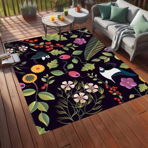 Floral Bird Outdoor Rug: Washable Patio Garden Decor
