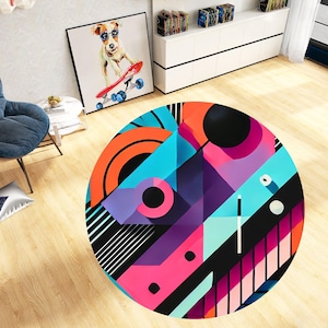 Geometric Rug,Round Rug,Colorful Round Rug,Decor Rug,Living Room Rug,Printed Round Rug,Abstract Rug,Circle Rug,Unique Rug,Area Rug,Gift