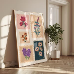 Vintage Floral Stempel Kunst, Cottagecore Dekor, Vintage Stil Digitaldruck, Vintage Stempel druckbare Wandkunst, Vintage Grafiken, Cottage Core