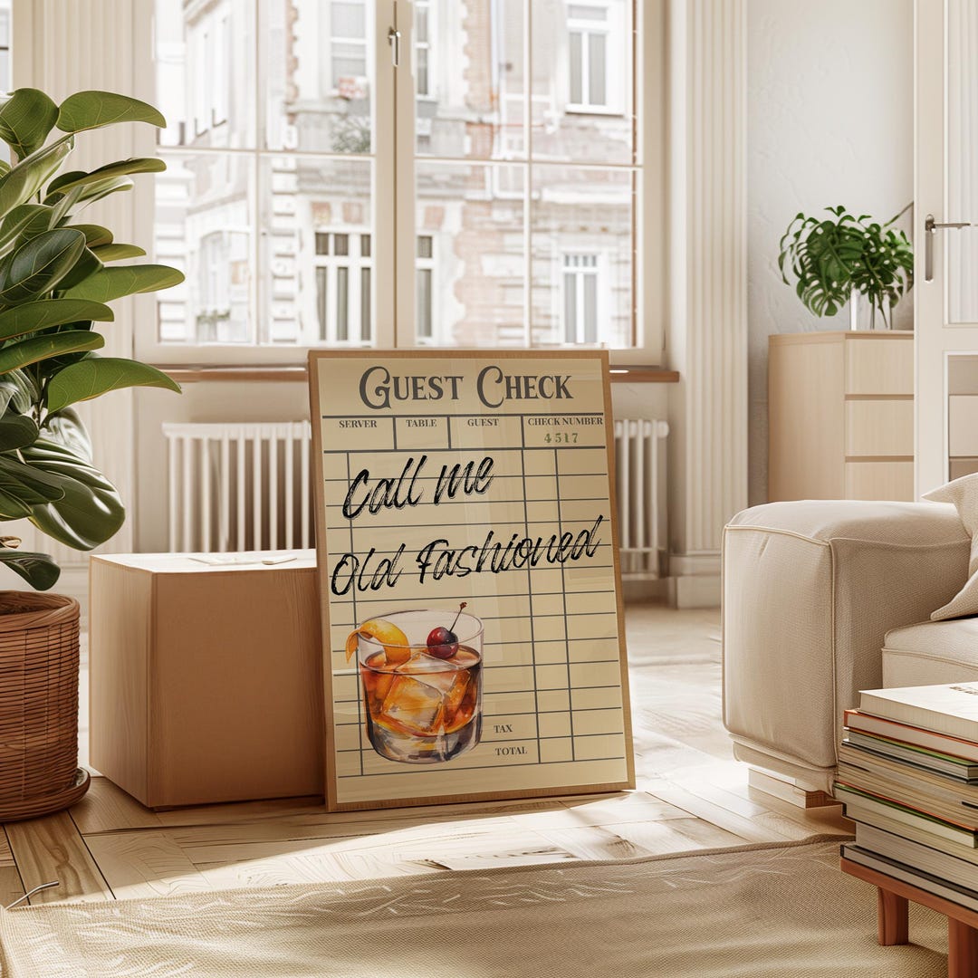 Old Fashioned Guest Check Print, Digital Guest Check Art, Retro Cocktail Art Guest Check, Cocktail Prints, Bar Decor, Wall Art for Bar Cart - Etsy Japan