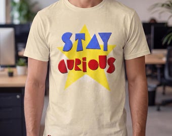 Retro Cosmic Star T-Shirt, Stay Curious Stay Weird, 100% Cotton Tee