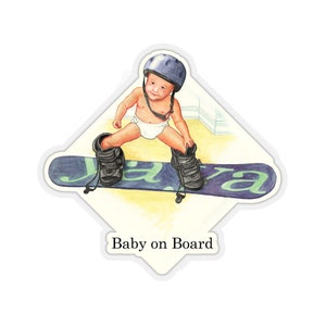 Baby on Board Sticker - want to go snowboarding?, funny Dick and Jane style vintage children&#39;s book spot illustration Dick & Jane Stickers