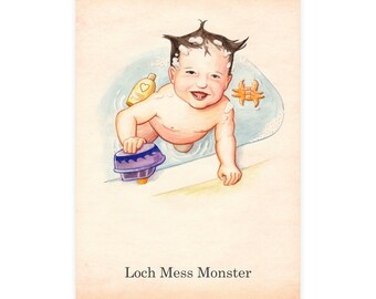 Loch Mess Monster Postcard: Vintage Children's Book Art with Envelope