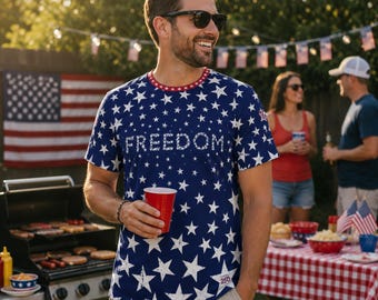 Patriotic Freedom Star T-Shirt, America 250th Anniversary Apparel, 100% Cotton