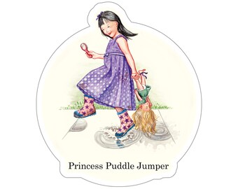 Princess Puddle Jumper Sticker: Funny Vintage Children's Illustration