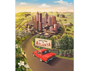 Atlanta Canvas Print: Retro Cityscape with 1957 Thunderbird