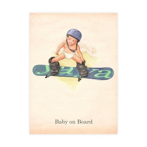 Bébé à bord : du snowboard ? Illustration vintage amusante d'un livre pour enfants dans le style de Dick et Jane Cartes postales Dick & Jane (avec enveloppes)