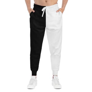 Calça Jogger Preta e Branca com Corte Dividido: Calça Esportiva Streetwear para Adultos