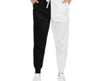 Black and White Split Joggers: Adult Athletic Streetwear Pants