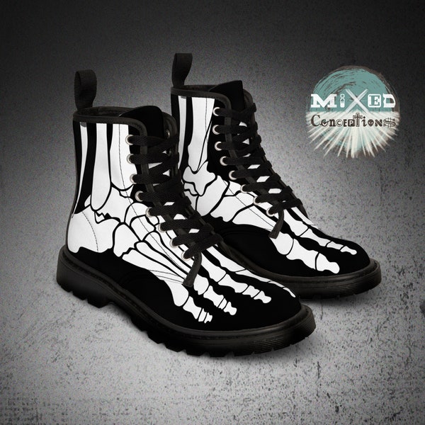 Skeleton bones men's, halloween, goth, canvas boots - like Dr. Martens but much cheaper!