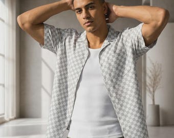 Transparent Checkerboard Hawaiian Shirt | Photoshop Shirt | Graphic Designer Gift | Cotton poplin