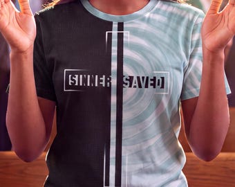 Sinner Saved Christian T-Shirt, Split Design Cross Tee, Faith Gospel Apparel