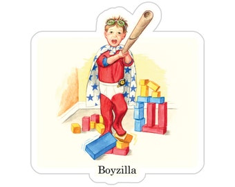 Boyzilla Sticker: Vintage Children's Book Style Superhero