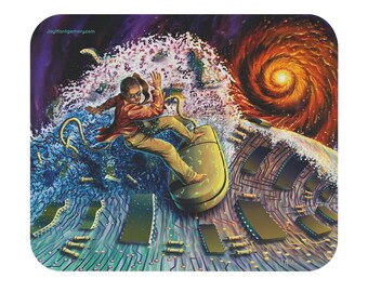 Retro Mouse Surfer Mouse Pad: Galaxy Wave Art