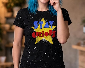 Retro Cosmic Star T-Shirt, Stay Curious Stay Weird, 100% Cotton Tee