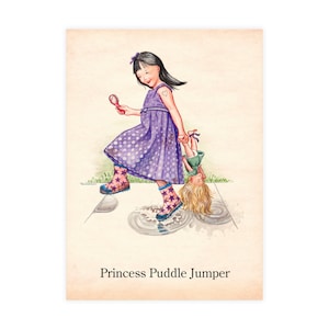 Princess Puddle Jumper - divertente illustrazione di spot di libri per bambini vintage in stile Dick e Jane Pacchetti di cartoline Dick & Jane (con buste)