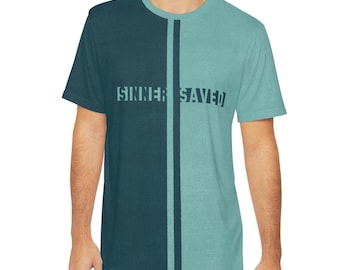 Sinner Saved Cross Shirt, Christian Faith Tee, Burlap Texture Print (100% Polyester)
