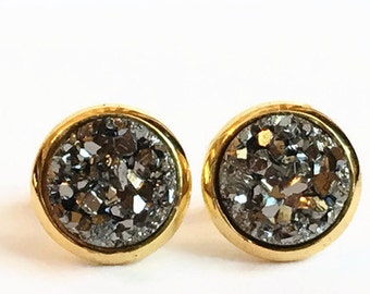 Mini Gunmetal Druzy Studs - Mini Gunmetal Studs - Gunmetal Druzy - Druzy Studs