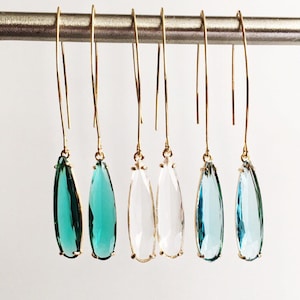 Crystal Gold Teardrop Earrings, Long Threader Earrings Gold, Fun Lightweight Earrings Dangle, Jewelry Gift for Her Birthday Friend
