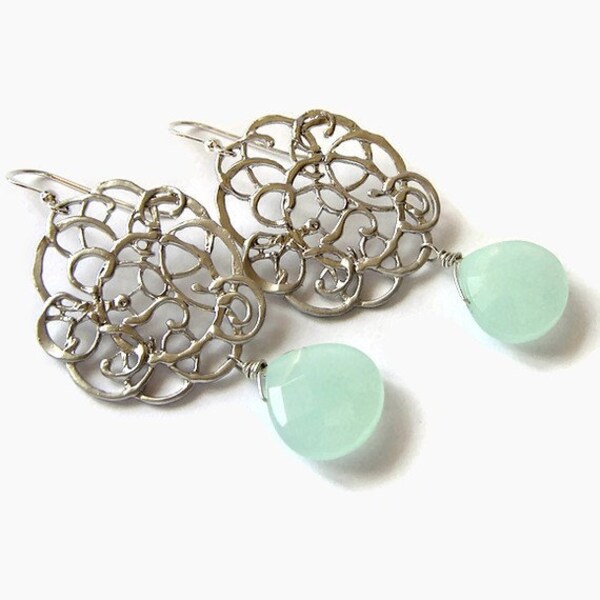 Sterling and Light Aqua Chalcedony Chandelier Earrings