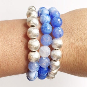 Sky Blue Lace Agate Gemstone Beaded Bracelet Women, Stackable Sterling Silver Bracelets, 4th Anniversary Gift for Women, Layering Bracelet image 3