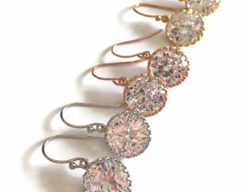 Silver Dangle Earrings Women, Gifts for Girlfriend, Rose Gold Drop Earrings Bridesmaid Gift, Wedding Jewelry, Cubic Zirconia Earrings