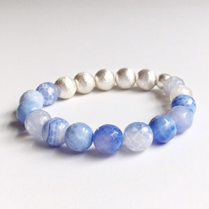 Sky Blue Lace Agate Gemstone Beaded Bracelet Women, Stackable Sterling Silver Bracelets, 4th Anniversary Gift for Women, Layering Bracelet image 2