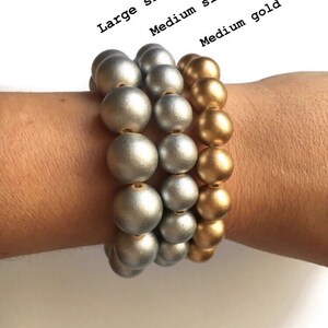 Wood Jewelry, Stretch Gold Bead Bracelet Set Stack, Stackable Beaded Bracelets for Women, Trendy Jewelry Gifts for Friends, Gift for Her image 2