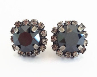 Halo Black Crystal Stud Earrings