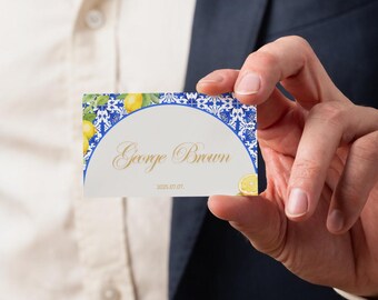 Amalfi Lemon Wedding Invitation Suite: Mediterranean Tile Canva Template (Digital Download)