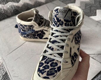Golden Goose 2.12 High Top Sneakers Blue, Navy & Grey Velvet 