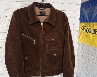 Vintage CIDU Garment Corduroy Jacket Brown Workwear Retro 70s Style Size L Zip UP