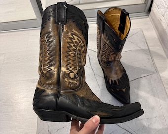 Sancho Handmade Western Cowboy Boots — EU 41 — Two-Tone Brown/Black — Good (8/10)