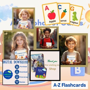 A-Z Alphabet Flashcards for Kids – Printable Educational Cards – ABC Letters with Pictures – Digital Download PDF