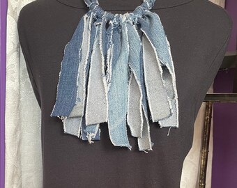 Distressed Denim Fringed Necklace|Boho-Chic