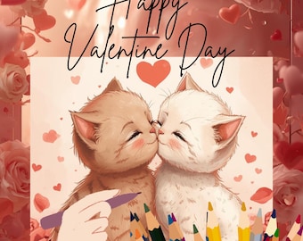 30 Valentine’s Day Coloring Pages – Kawaii Cute Printable Coloring Sheets for Kids & Adults, Valentine's Day Drawings, PDF Instant Download