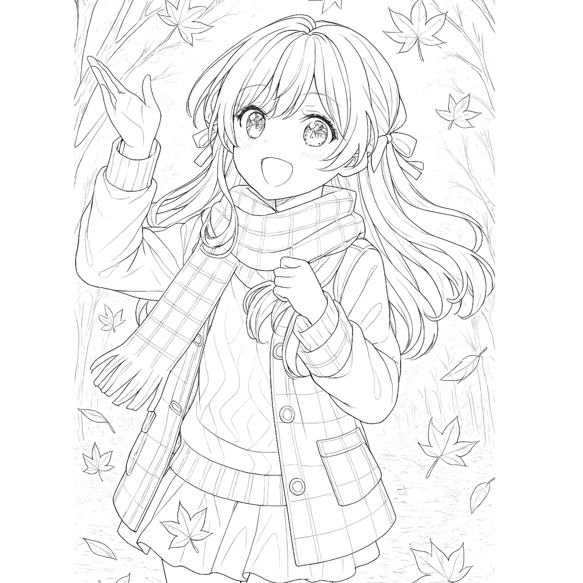Cute Anime Coloring Book:autumn Girls Manga Digital Art Printable