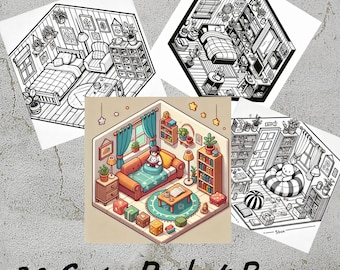 Pocket Room Coloring Book|Printable Boho Cozy Interior Design|Creative Stress Relief