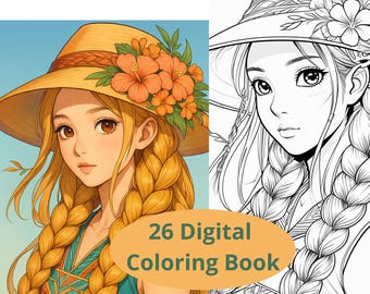 26 Cute Anime Flower Girls Line Art Digital Anime Manga Coloring Book Relaxing for Adults and Kids Japanese Kawaii Style
