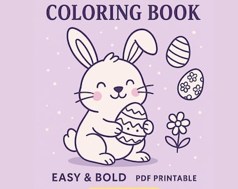 Libro para colorear de conejos de Pascua: 25 páginas fáciles y llamativas | Lindos huevos de Pascua imprimibles y diseños primaverales para niños. Hojas digitales para colorear de Pascua.