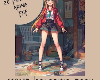 Anime Girl Coloring Book 20 Pages Cute Manga Anime Style Fantasy for Adults and Teens,Instant Download and Printable PDF