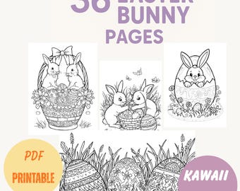 36 Osterhasen-Malvorlagen für Kleinkinder – Einfache Kawaii-Hasen (PDF), kräftige Linien, druckbare Frühlingsaktivität für den Kindergarten