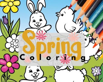 Spring Coloring Pages for Kids & Adults Spring coloring Sheets, Fun Relaxation Art, Creative Activity for Easter Gift