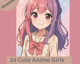 24 Kawaii Anime Girl Coloring Page – Cute Digital Download PDF for Kids & Adults – Printable Line Art