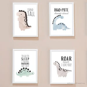 Roar-some Dinosaur Watercolor Baby Nursery Prints, Set of 4 Dinosaur Theme Prints, Toddler Room Decor, Boys Room Printable Wall Art Decor