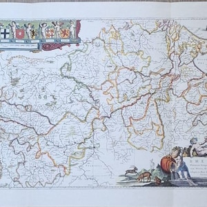 Mapa del Rin de Blaeu de 1635 – Reimpresión de Leipzig de la década de 1950 en papel Verge. ¡Envío gratuito!