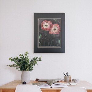 Red Poppy Painting, Original Mixed Media Floral Art, 11x14 With Mat